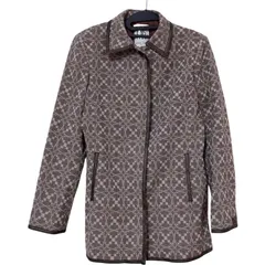 RE332 MICHEL KLEIN ミッシェルクラン　ステンカラージャケット　コート　総柄　茶色　レディース　38 オシャレ　アウター　春　ウール　パイピング