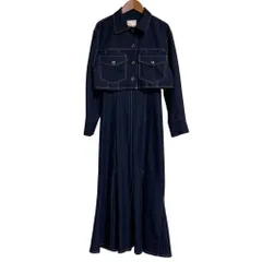 美品 AND COUTURE アンドクチュール クロップドジャケット ワンピース アンサンブル 38 ネイビー レディース 古着 中古 USED