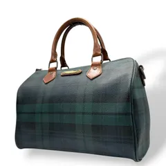 【美品】ポロラルフローレン Polo Ralph Lauren ミニボストンバッグ ボストンバッグ ブラックウォッチ チェック柄 PVC レザー 本革 ビンテージ クラシック エレガント 自立可 グリーン ネイビー ブラウン 旅行 トラベル 鞄 カバン A