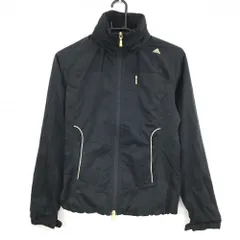 【美品】アディダス ジャケット 黒×ゴールド ロゴ刺しゅう 裏微起毛 フード収納可 レディース S/P ゴルフウェア adidas