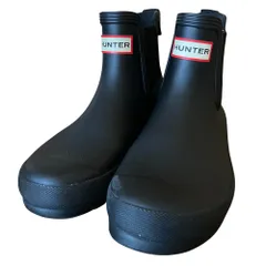 良品 HUNTER ハンター オリジナル チェルシー サイドゴア ショート レインブーツ 長靴 WFS2006RMA UK5 24cm ブラック レディース 古着 中古 USED