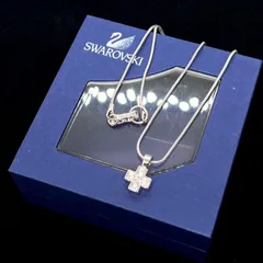 美品★SWAROVSKI スワロフスキー ネックレス クロス ミニ 立体 パヴェ クリスタル