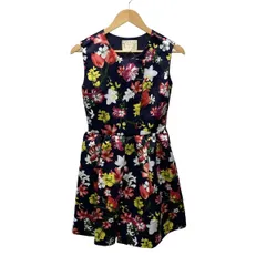 Chesty(チェスティ) ワンピース サイズ0 XS レディース美品  - ダークネイビー×イエロー×マルチ クルーネック/ノースリーブ/ひざ丈/花柄