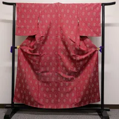 お召　小紋　抽象花模様　鹿の子模様　着物　081t