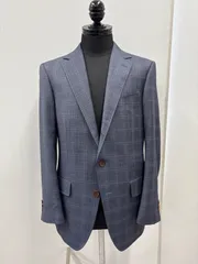 赤字値下！円安でこの値段ではもう手に入らない、サンプル展示品　エルメネジルドゼニア社製生地エレクタ　スーツ　ブルーグレーチェック　サイズ48相当　身長175体重70前後