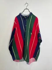 R00471　NAUTICA ノーティカ 長袖シャツ｜Red Green Navy レッド グリーン ネイビー｜コットン 無地 刺繍 トリコロール｜Y2K 90S 古着 アメカジ USA古着 ヴィンテージ 今期トレンド フォロー割 XL