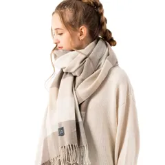 [Ｌｏｏ＆ｃ] [ルーアンドシー] 厚手 大判ストール レディース マフラー 大きいサイズ チェック柄 秋冬 無地 ショール ひざ掛け 羽織り メンズ ユニセックス【フリー-10クリームベージュ】