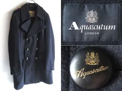 高級 Aquascutum アクアスキュータム ロゴ釦 ウールカシミヤ ソフトメルトン ダブルコート 38 ネイビー 紺 トレンチコート ロングPコート