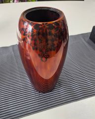 輪島塗 高級漆器 花瓶/花器/一輪挿し 黒朱 鶴首型 華翔沈金 曙塗 箱付