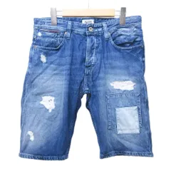 ヒルフィガーデニム HILFIGER DENIM デニム ショートパンツ ハーフパンツ リペア加工 ダメージ加工 32 約L 青 ブルー 系 IBO87 0110