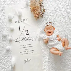 【新品?未使用】ハーフバースデー タペストリー 横長 飾り付け 飾り 赤ちゃん用 女の子 男の子 90cm ハーフバースデータペストリー 120日祝