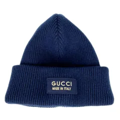 グッチ ニットキャップ ユニセックス ロゴ ニット帽 ビーニー 帽子 Mサイズ メンズ レディース GUCCI 772562 ウール    ネイビー 紺 秋 冬 美品【中古品】のサムネイル