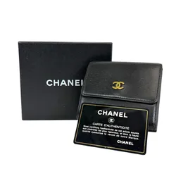 【人気・希少品】CHANEL シャネル カーフスキン ココマーク Wホック ダブルホック コンパクト ウォレット 二つ折り財布 7番台  ブラック 黒色 ゴールド金具 金色 箱付き メンズ レディース ユニセックス 男女兼用 2001～2002年製 美品