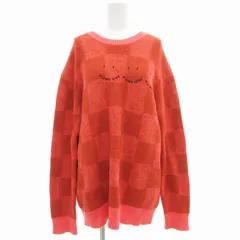 ピーエスポールスミス PS Paul Smith コットンニット セーター 長袖 クルーネック プルオーバー ブロックチェック スマイル刺繍 L オレンジ /GV