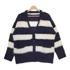 Allumer 8148556 Shaggy Alpaca Border V-Neck Cardigan サイズ1 カーディガン ネイビー ホワイト レディース アリュメール【中古】4-1207T♪のサムネイル