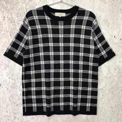 B:MING by BEAMS ビーミングバイビームス チェック ニット 半袖 プルオーバー ネイビー ホワイト Sサイズ □〇のサムネイル