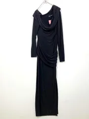 新品 Missyempire ミスエンパイア ストレッチ オーバーショルダー ドレープ スリット マキシ 結婚式二次会 ドレス ワンピース sizeUK10/黒 ■■レディース