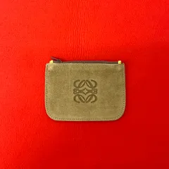 極 美品 LOEWE ロエベ アナグラム 型押し ロゴ スウェード レザー 本革 コインケース 小銭入れ ミニ ポーチ ベージュ ブラウン 24241