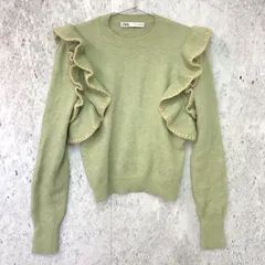 ZARA ザラ フリル トリム ニット セーター ライト グリーン Sサイズ ◇〇