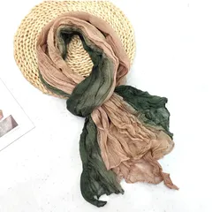 【ライトグリーン】ストール レディース 大判 シワ加工 配色 配色デザイン 薄手 春夏 秋 首元 日よけ 冷房対策 日差し対策