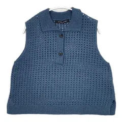 mizuiro-ind 襟付きショートベスト メッシュパターン ノースリーブニット ベスト ブルー レディース ミズイロインド【中古】5-1023T∞