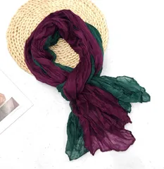 【パープル】ストール レディース 大判 シワ加工 配色 配色デザイン 薄手 春夏 秋 首元 日よけ 冷房対策 日差し対策