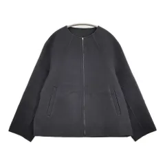 23区 ウールリバーショートブルゾン 46 15G 大きいサイズ 定価47300円 ノーカラージャケット 23AW チャコールグレー レディース 23区【中古】5-1128T♪