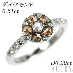 新品 Pt900 ローズカット ダイヤモンド リング 0.51ct 0.20ct【エスコレ】フラワー