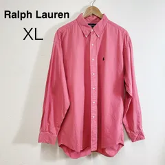 Ralph Lauren ラルフローレン コットン 長袖シャツ ピンク ワンポイント刺繍 オーバーサイズ ポニー刺繍 ボタンダウン BD カジュアル XL