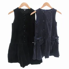 ベベ bebe ワンピース 2点セット コーデュロイ リボン フリル ノースリーブ 140 150 紺 ネイビー 黒 ブラック /FF