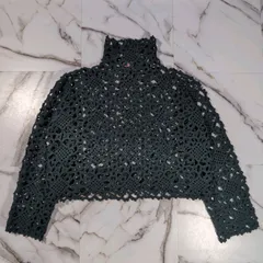 90s ROMEO GIGLI ハイネック かぎ編みニット クロッシェ クロシェ レース 深緑 濃緑 ※品質表示タグ無しのサムネイル