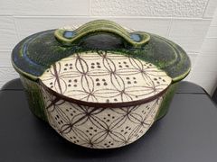 茶道具 織部焼 菓子器 加藤五陶造 木瓜 食籠 蓋物 中古 【現状