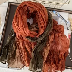 【オレンジイエロー】ストール レディース 大判 シワ加工 配色 配色デザイン 薄手 春夏 秋 首元 日よけ 冷房対策 日差し対策