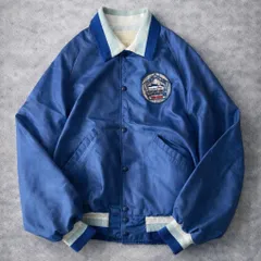 DeLONG 古着 スタジャン USA製 80s デロング ワッペン ナイロンスタジャン メンズL  ヴィンテージ ビンテージ ブルー 青色【ナイロンジャケット】
