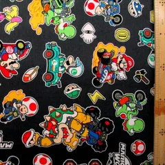 約108×40 8202　キャラクター 生地  マリオカートワールド ( チャコールグレー系 ) 　スーパーマリオ 生地 マリオブラザーズ 生地