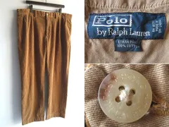 希少 00sビンテージ Polo by Ralph Lauren ラルフローレン ETHAN PANT 太畝コーデュロイ タックパンツ W40 キャメル 大きいサイズ USA企画