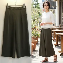 美品✨ ユニクロ UNIQLO ワイド パンツ ガウチョ レディース 小さめ フレア 無地 ハイウエスト センタープレス サイドジップ きれいめ ベーシック シンプル 大人カジュアル オフィス カジュアル 春秋 コーデ 通勤 コーデ 着回し デイリー カーキ