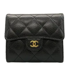 CHANEL(シャネル) 3つ折り財布美品  マトラッセ,クラシック スモール フラップ ウォレット A82288 黒 ゴールド金具