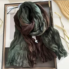 【ブラウングリーン】ストール レディース 大判 シワ加工 配色 配色デザイン 薄手 春夏 秋 首元 日よけ 冷房対策 日差し対策