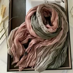 【ピンクグリーン】ストール レディース 大判 シワ加工 配色 配色デザイン 薄手 春夏 秋 首元 日よけ 冷房対策 日差し対策