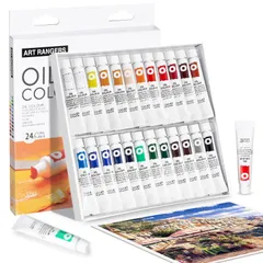 【在庫セール】学習油絵セット 24色 x 油絵の具 12ml LIGHTWISH キャンバス絵画用の豊富な顔料油ベースの絵の具、初心者、学生、大人向けの非毒性の油絵用品のサムネイル