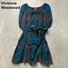 美品 ヴィヴィアンウエストウッド レッドレーベル Vivienne Westwood Red Label チュニックワンピース ミニワンピース チェック ウエストリボン 青 ブルー 1サイズ S 日本製 タータンチェック ギャザー シャーリング