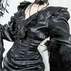 フリル襟 長袖トップス サブカルチャー系 秋新作 レトロ調 甘辛ミックス セクシーガーリー 着回し自在 レディース ブラウス