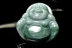 【１点物】グアテマラ産◇希少マンサーノ翡翠 ブルージェダイト 青翡翠　42x40mm　布袋様彫刻(トップ穴) ルース パワーストーン 天然石 _PC8678