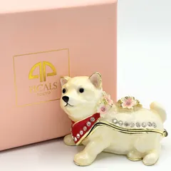 【美品】ジュエリーボックス 東京銀座PICALS ピカルス 柴犬 桜まめ柴 和風 いぬ イヌ 桜 可愛い 置物 小物 インテリア アクセサリーケース 動物 小物入れ 雑貨 おしゃれ 干支 クリスタルガラス ホワイト ピンク 日本犬【中古】【送料無料】