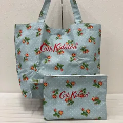 7914　Cath Kidston　キャスキッドソン　折りたたみ　トートバッグ　ハンドバッグ　ポーチ　ポーチ入りバッグ　エコバッグ　サブバッグ　水色　ライトブルー　ドット　水玉　花柄　レディース
