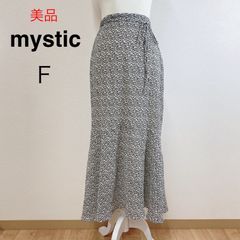 美品 mystic 楊柳花柄マーメイドスカート ブラック 小花柄 ロングスカート マーメイドスカート セットアップ可 ウエストゴム リボン付き F
