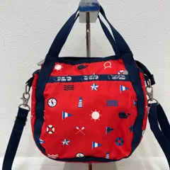 8374　LeSportsac　レスポートサック　 ハンドバッグ　2way　ショルダーバッグ　 斜めがけ　紐調節可能　スモールジェニー　 マリン柄　赤　紺　レッド✕ネイビー系　 ナイロン　軽量　レディース