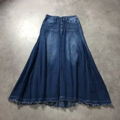 WQ1057●anana：カットオフフレアデニムスカート ●02● インディゴ リメイク風 シーズンレス ボリュームロングスカート コットン アナナ