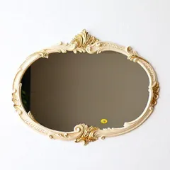 鏡 壁掛け 楕円 オーバル ウォールミラー アンティーク ホワイト ロココ調 ヨーロピアン おしゃれ 横長 彫刻風 装飾 インテリア雑貨 玄関 リビング クラシック エレガント 豪華 デコラティブ イタリア製 Rococo 壁掛けオーバルミラー WH